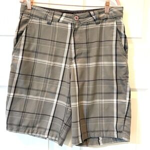 O'Neill Men's Plaid Flat Front Shorts Size 32 Gray Black White Casual Golf Style